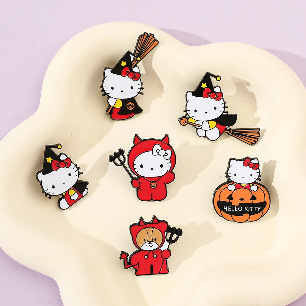 6 Spooky Cute Halloween Pumpkin Brooches – Hello Kitty Magic Enamel Pins for Backpacks & Clothes!