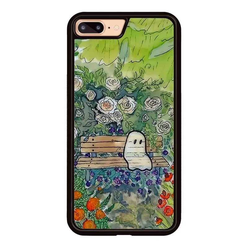 Cute Small Spooky Halloween Ghost Flower Ghost iPhone Case Non-Slip Pattern Design, Soft Silica Gel Frame Support Phone Case