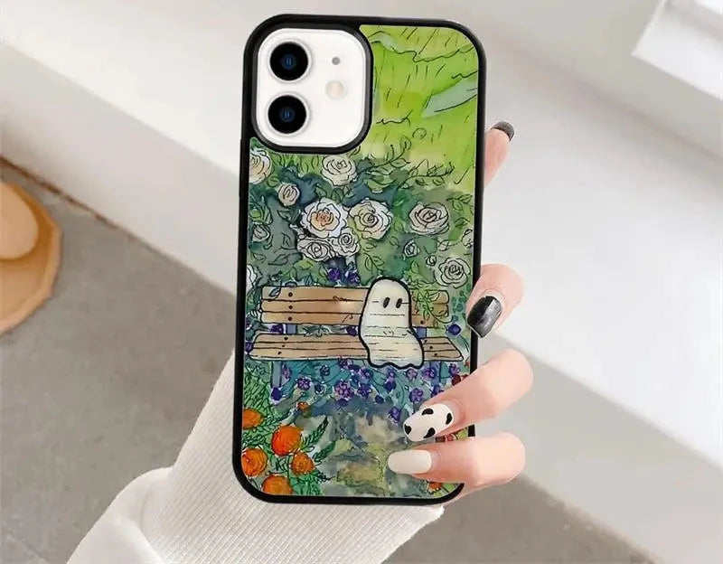 Cute Small Spooky Halloween Ghost Flower Ghost iPhone Case Non-Slip Pattern Design, Soft Silica Gel Frame Support Phone Case