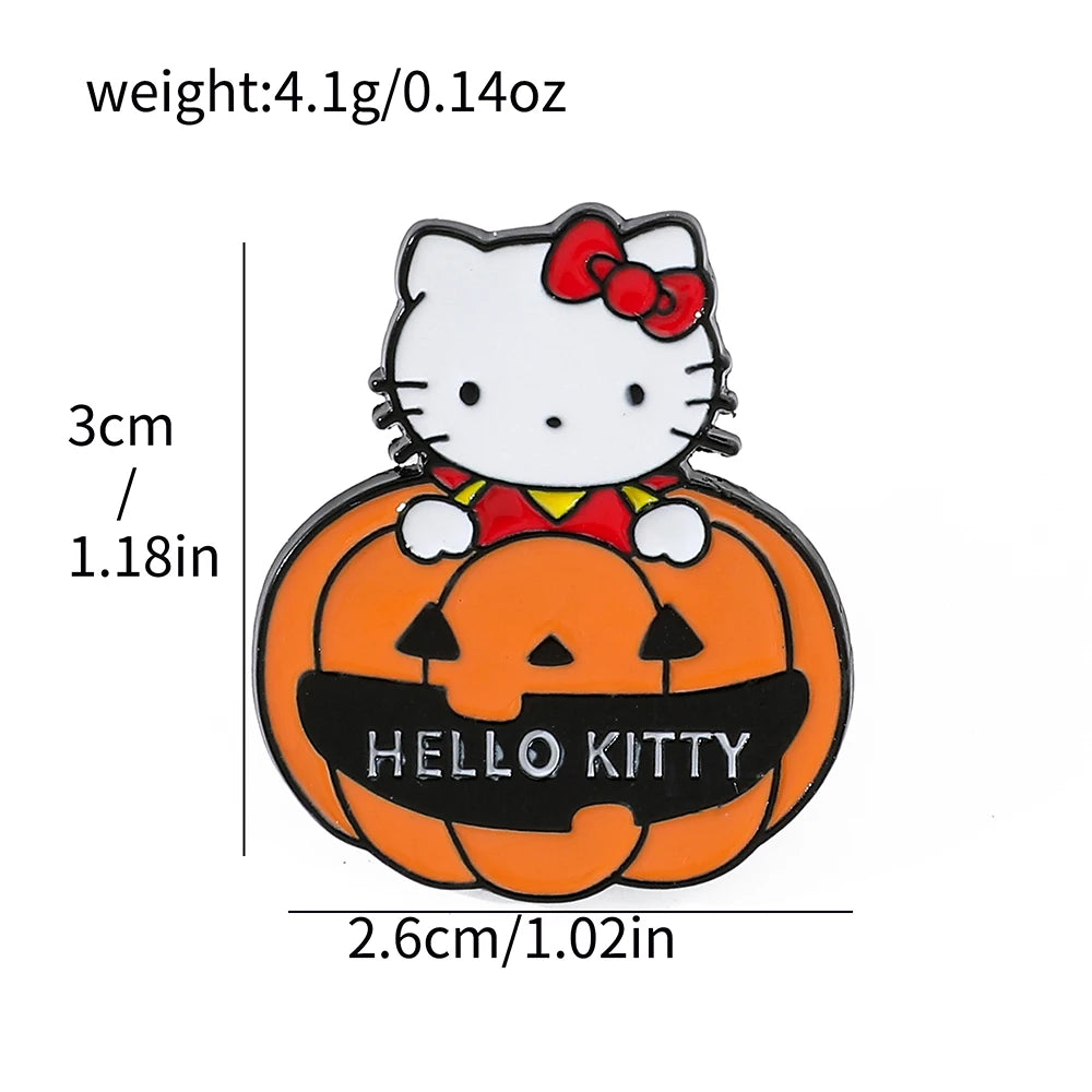 6 Spooky Cute Halloween Pumpkin Brooches – Hello Kitty Magic Enamel Pins for Backpacks & Clothes!