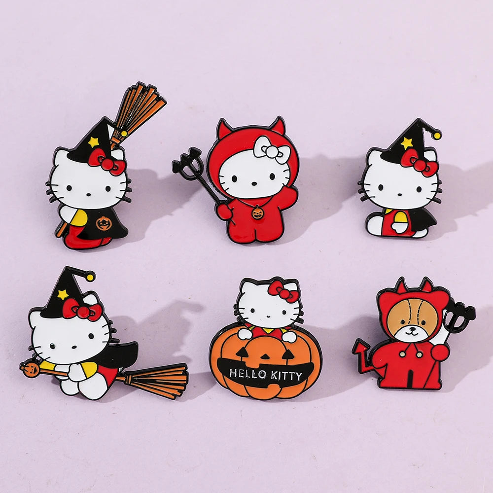 6 Spooky Cute Halloween Pumpkin Brooches – Hello Kitty Magic Enamel Pins for Backpacks & Clothes!