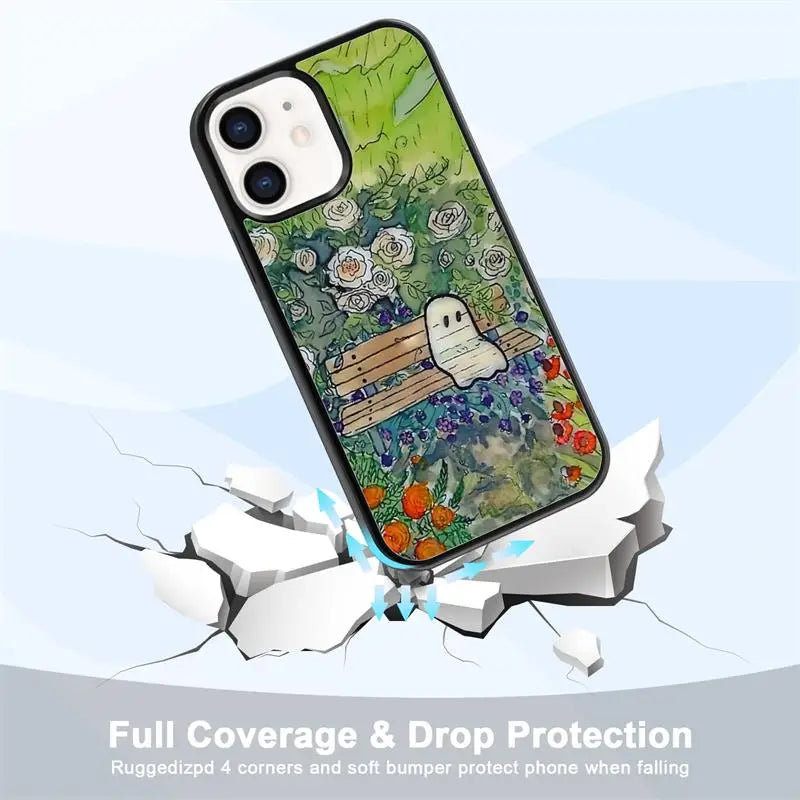 Cute Small Spooky Halloween Ghost Flower Ghost iPhone Case Non-Slip Pattern Design, Soft Silica Gel Frame Support Phone Case