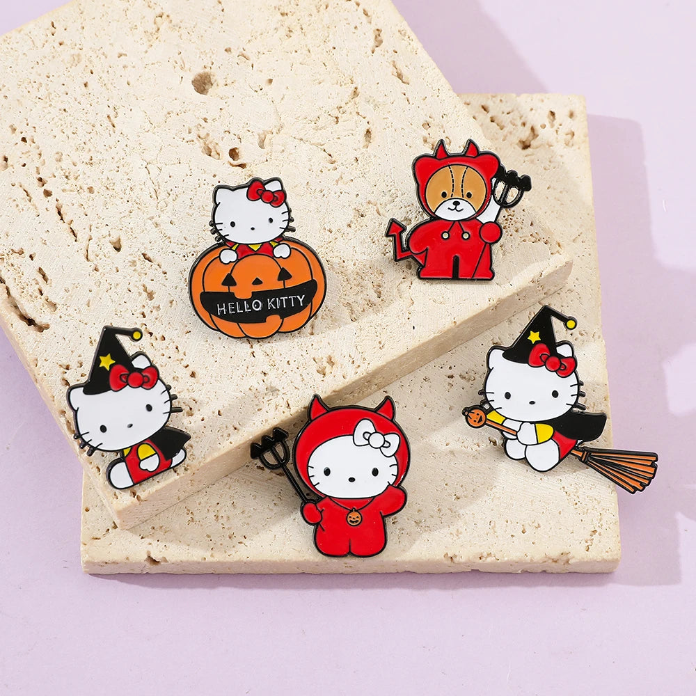 6 Spooky Cute Halloween Pumpkin Brooches – Hello Kitty Magic Enamel Pins for Backpacks & Clothes!