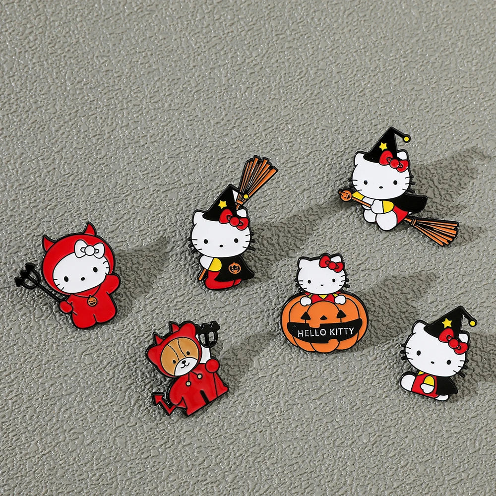 6 Spooky Cute Halloween Pumpkin Brooches – Hello Kitty Magic Enamel Pins for Backpacks & Clothes!