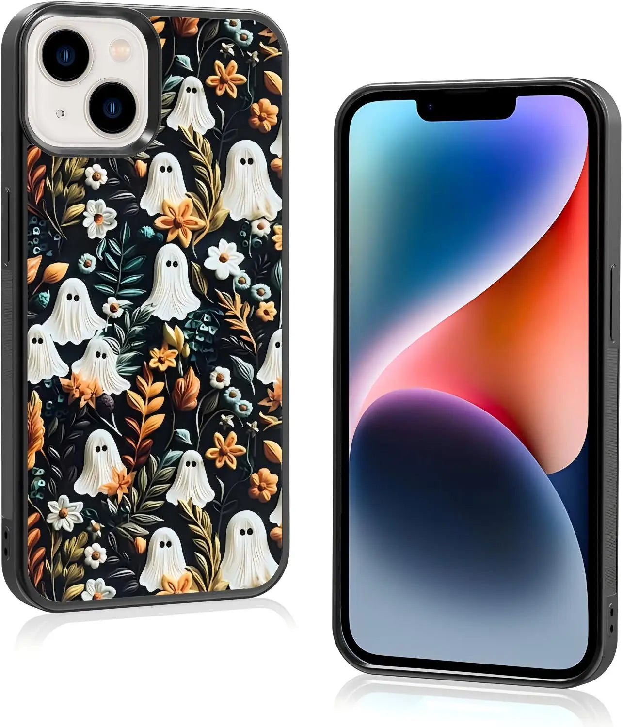 Cute Small Spooky Halloween Ghost Flower Ghost iPhone Case Non-Slip Pattern Design, Soft Silica Gel Frame Support Phone Case