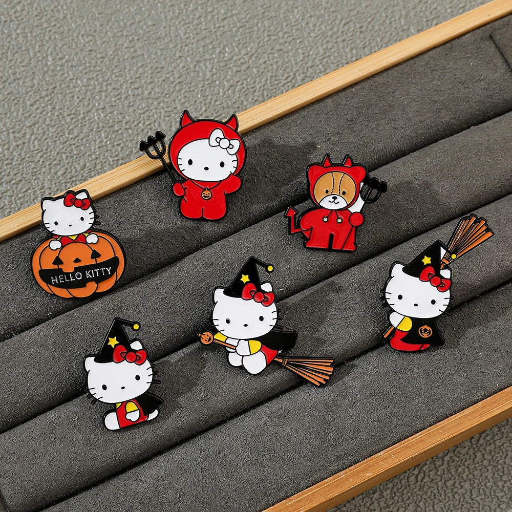 6 Spooky Cute Halloween Pumpkin Brooches – Hello Kitty Magic Enamel Pins for Backpacks & Clothes!