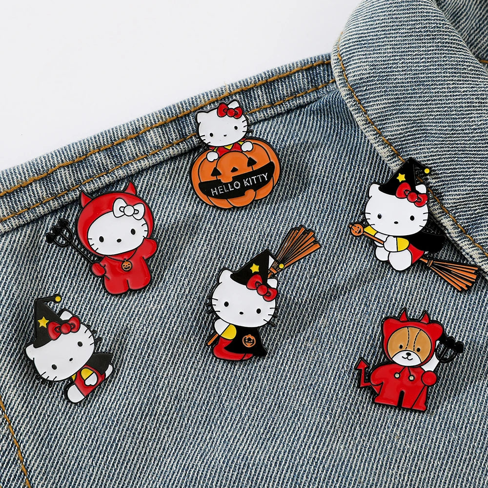 6 Spooky Cute Halloween Pumpkin Brooches – Hello Kitty Magic Enamel Pins for Backpacks & Clothes!