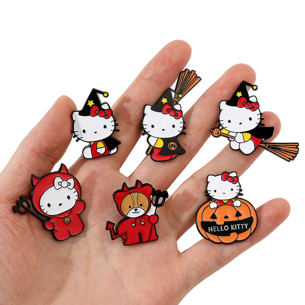 6 Spooky Cute Halloween Pumpkin Brooches – Hello Kitty Magic Enamel Pins for Backpacks & Clothes!