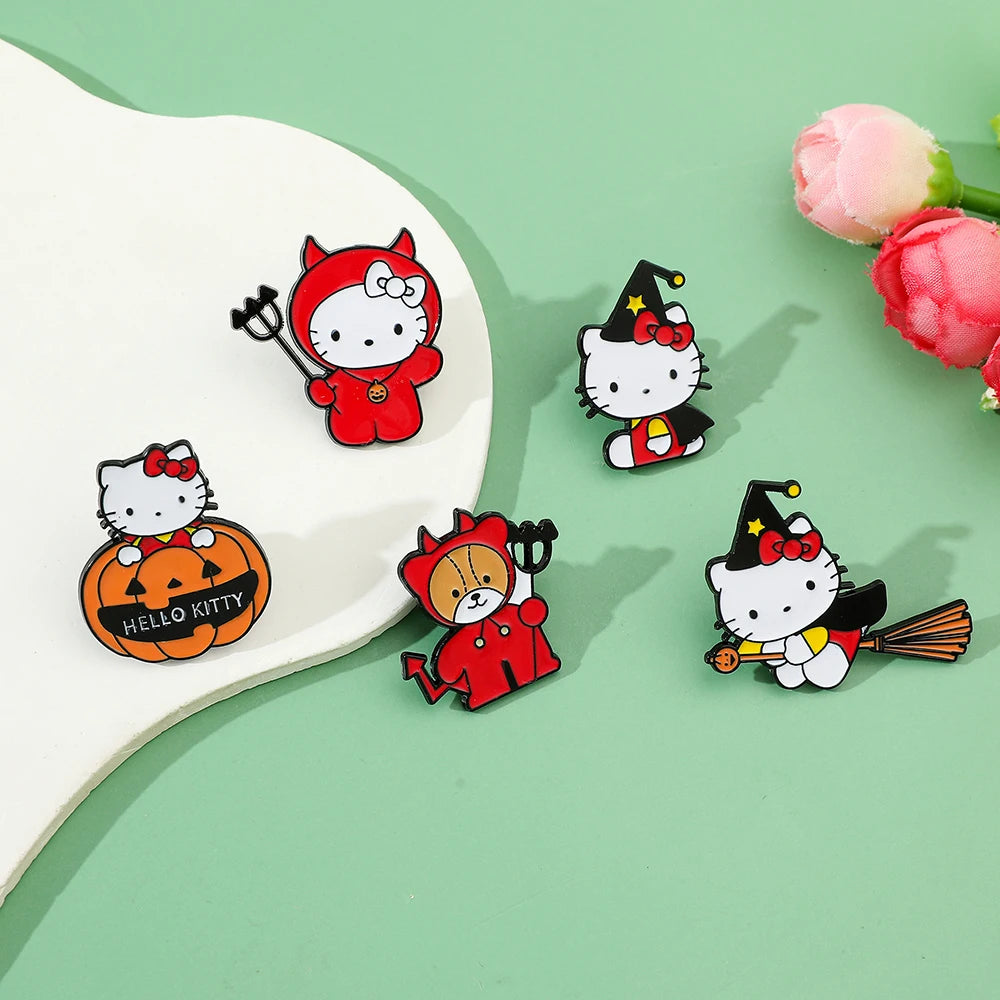 6 Spooky Cute Halloween Pumpkin Brooches – Hello Kitty Magic Enamel Pins for Backpacks & Clothes!