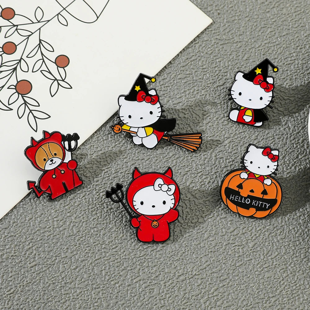 6 Spooky Cute Halloween Pumpkin Brooches – Hello Kitty Magic Enamel Pins for Backpacks & Clothes!